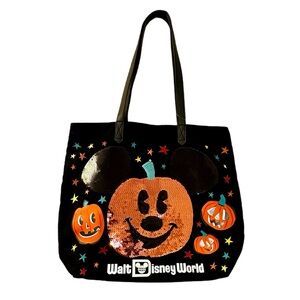 Disney Black & Orange Sequin Mickey Mouse Halloween Tote - NWT